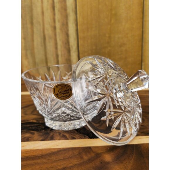 Vintage Crystal DArques Lidded Candy Dish With Starburst Design - Picture 3 of 11